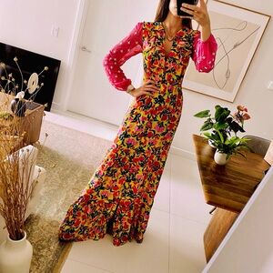 Saloni Silk 🌼 Floral Pearl Embellished Ginny Dress in Azalea 🌸 Size US 2 🌼 UK 6